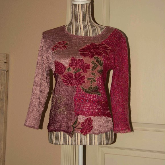 Alberto Makali Gorgeous Mixed Fabric Top Size Large - Picture 3 of 9